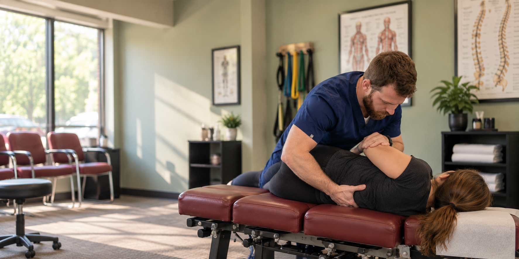 Chiropractor performing an adjustment on a patient