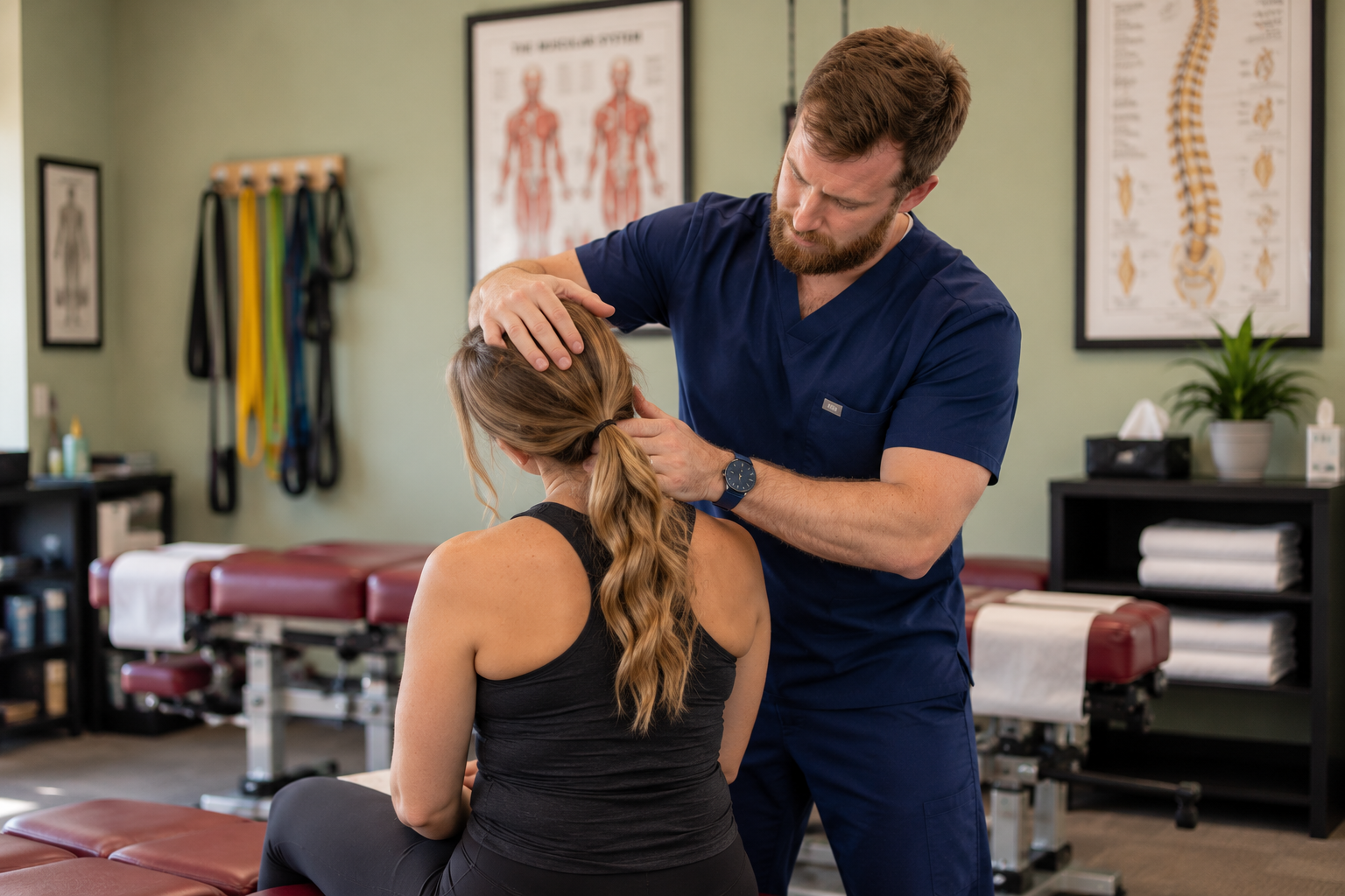 Chiropractor providing personalized care in a treatment room