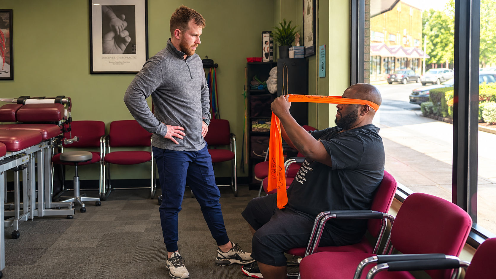 Patient practicing guided recovery and mobility work